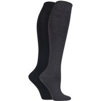 2 Pair Grey Plain Bamboo Knee Highs Ladies 4-8 Ladies - Elle