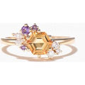 Hexagon Cut Natural Citrine Engagement Ring Amethyst Diamond Cluster Ring