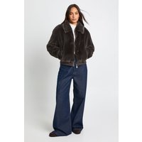 Short Fur Zip Up Jacket, Gris
