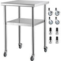 SucceBuy 24 x 24 in Stainless Steel Kitchen Worktable shelves Commercial Work Bench Table with Caster Wheels for Home Kitchen