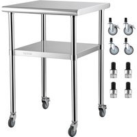 SucceBuy 24 x 24 in Stainless Steel Kitchen Worktable shelves Commercial Work Bench Table with Caster Wheels for Home Kitchen