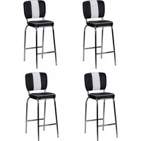 FineBuy 4er Set Barhocker American Diner 50er Jahre Retro Barstuhl, Sitzfläche mit Rücken-Lehne, Fußstütze, Sitzhöhe 76 cm