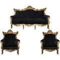 Casa Padrino Barock Wohnzimmer Set Master Schwarz / Gold Mod2 - 3-er Sofa + 2 Sessel