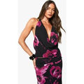 Top De Chifón Estampado Con Escote Halter, Negro