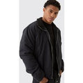 Chaqueta Bomber Recta Con Cuello De Canalé En Color Crudo, Negro