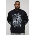 Plus Oversized Extended Neck Gothic Print Long Sleeve T-Shirt, Negro