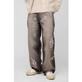 Vaqueros Holgados Sin Tratar Con Bordado De Flores, Brown