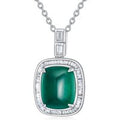 18K White Gold Princess-square Shaped Diamond & Emerald Square Pendant Necklace