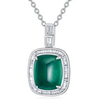 18K White Gold Princess-square Shaped Diamond & Emerald Square Pendant Necklace