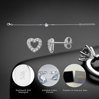 Sterling Silver Heart Jewellery Set - Bracelet & Earrings with Cubic Zirconia, Gold-Plated Finish | Wowcher