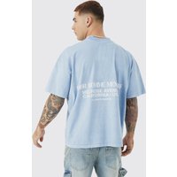 Camiseta Recta Sobreteñida Gruesa Con Estampado Gráfico, Azul