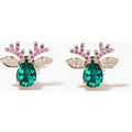 Teardrop Cut Emerald Stud Earrings Ruby Diamond Christmas Reindeer Earrings