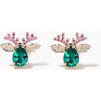 Teardrop Cut Emerald Stud Earrings Ruby Diamond Christmas Reindeer Earrings