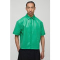 Camisa Oversize Recta De Manga Corta Y Malla De Cuero Sintético, Verde