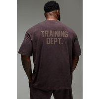 Camiseta Man Active Oversize Con Lavado A La Piedra Y Estampado Training Dept, Brown