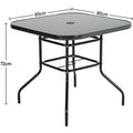 Metal Square Outdoor Dining Table with Tempered Glass Top