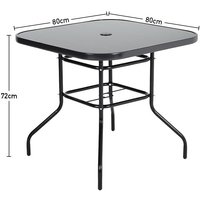 Metal Square Outdoor Dining Table with Tempered Glass Top