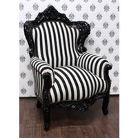 Barock Sessel King Schwarz/WeiÃ Streifen / Schwarz - MÃ¶bel Antik Stil - Limitiertes Sondermodell