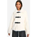 Chaqueta Texturizada De Pelo Sintético Con Hebilla, Blanco