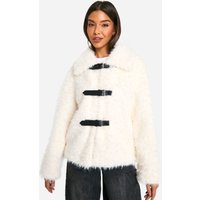 Chaqueta Texturizada De Pelo Sintético Con Hebilla, Blanco