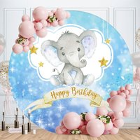 Aperturee Baby Elephant Blue Happy Birthday Round Backdrops for Kids
