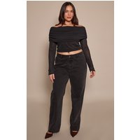 PrettyLittleThing Plus Black Long Leg Straight Jeans
