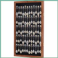 60-Spoon Display Case Rack Holder, UV Protection Lockable Walnut Wall Cabinet for Souvenir & Tea Spoons