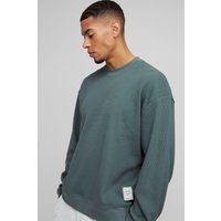 Sudadera Recta Man De Tela Gofre Con Etiqueta Y Cuello Extendido, Verde