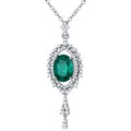 18K White Gold Emerald Oval Shaped Pendant Necklace