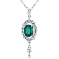 18K White Gold Emerald Oval Shaped Pendant Necklace