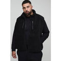 Plus Oversized Borg Zip Through Technical Gilet, Negro