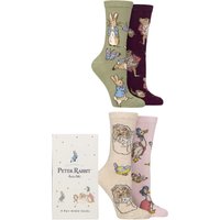 Women’s 4 Pair SOCKSHOP Beatrix Potter Peter Rabbit, Mr. Jeremy Fisher, Mrs. Tiggy-Winkle and Jemima Puddle-Duck Gift Boxed Socks Multi 4-8 Women's