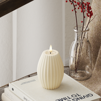 LED-Rillenkerzen D 7,5 x H 10 cm Creme