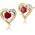 Classic Heart Ruby & Diamond Stud Earrings in 9ct Yellow Gold