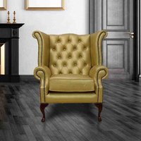Chesterfield Queen Anne High Back Wing Chair UK Manufactured Gold