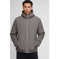 Regular Fit Hooded Crinkle Peached Nylon Jacket, Gris