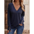 VVZ V Neck Tunic Tops with Button Womenswear Blouse