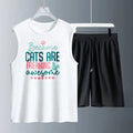 Men's vest suit Summer sleeveless printed Because Cats Are Freaking Awesome tank Tops + shorts drip clothes tracksuits for man