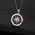 Dazzling Sun Star Compass Circle Pendant Necklace in 925 Sterling Silver with Elegant Rose Gold Finish - Perfect Gift for Women!