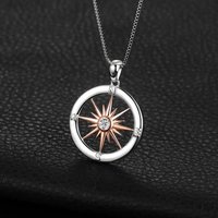 Dazzling Sun Star Compass Circle Pendant Necklace in 925 Sterling Silver with Elegant Rose Gold Finish - Perfect Gift for Women!