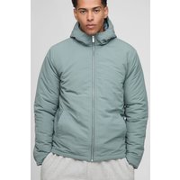 Regular Fit Hooded Crinkle Peached Nylon Jacket, Verde