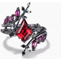 Twig Nature Inspired Bridal Set Kite Cut Ruby Engagement Ring Diamond Band