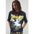 Black Oversized Boxy Washed Homme Eagle Graphic T-Shirt, Negro