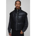 Boxy Fit Curved Hem Pu Puffer Gilet, Negro
