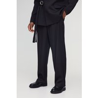 Pantalón Entallado Holgado Con Atadura En La Cintura, Negro