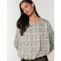 Leopard Print Elasticated Hem Blouse - L / KHAKI