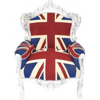 Casa Padrino Barock Sessel "King"  Union Jack / Silber - MÃ¶bel Antik Stil-  Englische Flagge