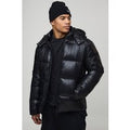 Regular Fit High Shine Puffer Jacket In Black, Negro