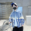 New Spring Autumn Boys Long Sleeve Gradient Denim Shirt With Letters Casual Kids Blue Orange Jean Blouse Children's Clothing
