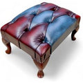 Chesterfield Duke Timeless Queen Anne Patchwork Antique Oxblood &amp; Blue Leather Footstool